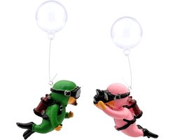 longziming - Aquarium Decoratie- 2 Stuks - Drijvende Duiker Ornamenten Van Hars - Landschap Accessoires Voor Aquarium, Vissenkom En Aquarium Decor - Groen Roze