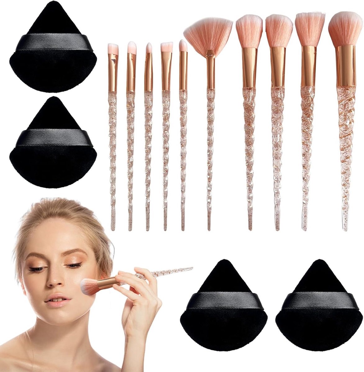 Complete Make-up Borstelset met Houder en Poeder Puff - Ideaal voor Dagelijks Gebruik en Professionele Make-up Artists