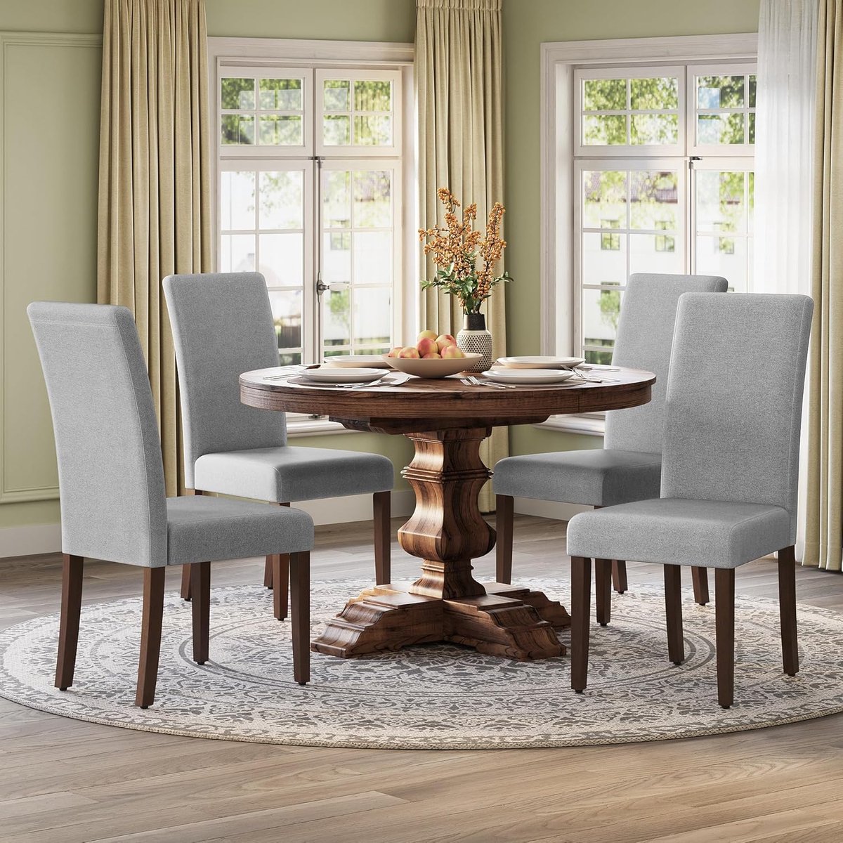 Luxe Parson Eetkamerstoelen Set van 4 – Comfortabele Hoge Rugleuning Stoelen met Dik Zitkussen 58 x 48 x 100 cm – Duifgrijs