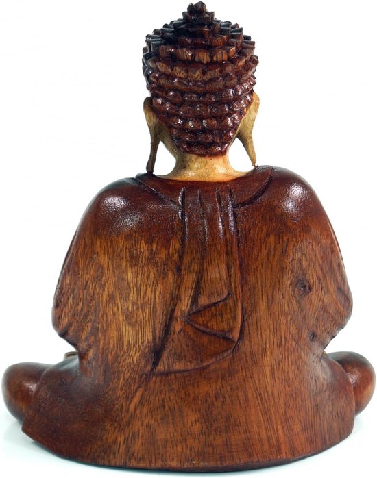 Houten Boeddha Beeld - Boeddhabeeld Handgemaakt - Meditatie en Ontspanning - Uniek Handgesneden Stuk - 20 cm Hoog - Rood van Merkloos — afbeelding 3