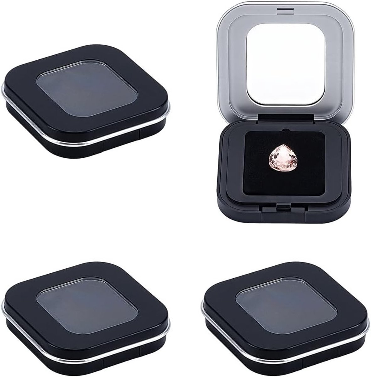 4 Stuks Edelsteen Display Doos, 5 x 5 x 1 cm, Vierkante Sieradenopslag met Kijkvenster voor Edelstenen, Sieraden en Kristallen Accessoires