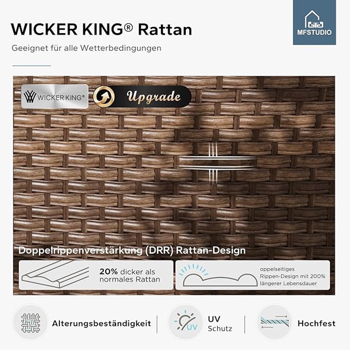 Tuin loungeset polyrotan 61x61x44,5 cm – modulaire tuinbank met dikke waterdichte kussens (20 cm), weerbestendig, UV-bestendig, multifunctioneel balkon loungeset – Nicolehome