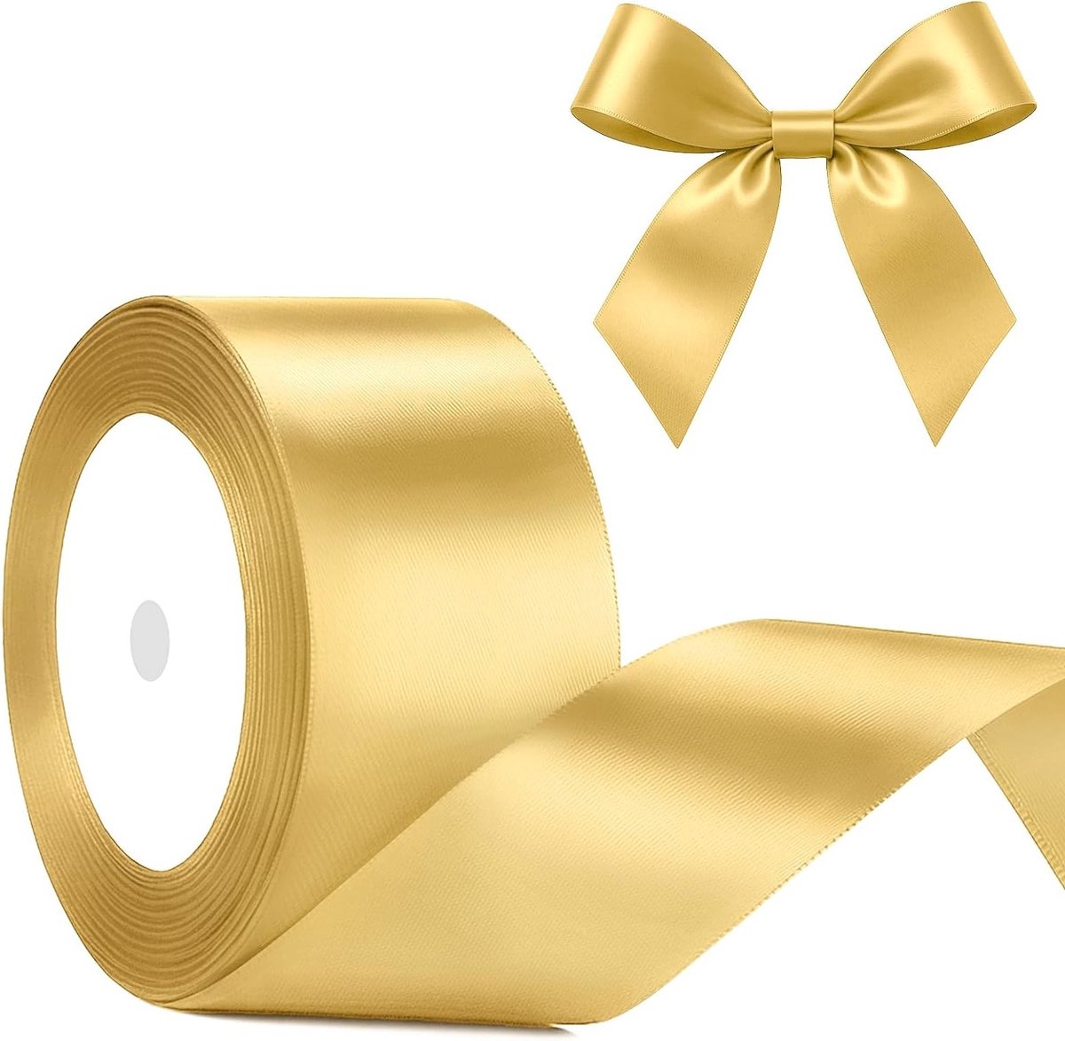 Satin Lint in Champagne Goud en Rood 50mm x 22m - Perfect voor Cadeauverpakking, Feestdagen en Bruiloften - Luxe Ribbons voor Verjaardagen, Decoratie en Geschenken