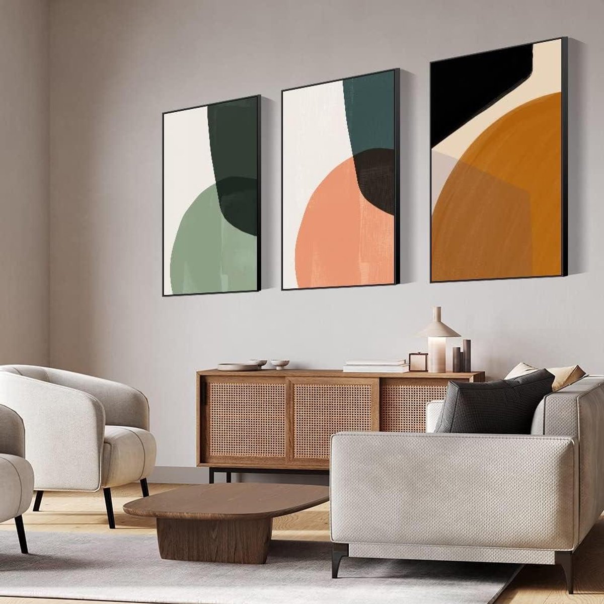 Wanddecoratie Set - Canvas Prints - Moderne Woonkamer - Abstract Geometrisch - 3 Delig 16x24 - Multicolor