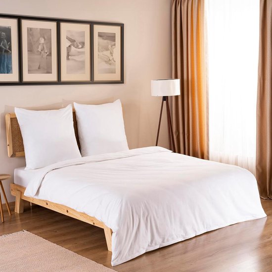 Katoenen beddengoedset - Dekbedovertrek set - Comfortabel slapen - Ademend renforcé katoen - 200x220 cm - Wit