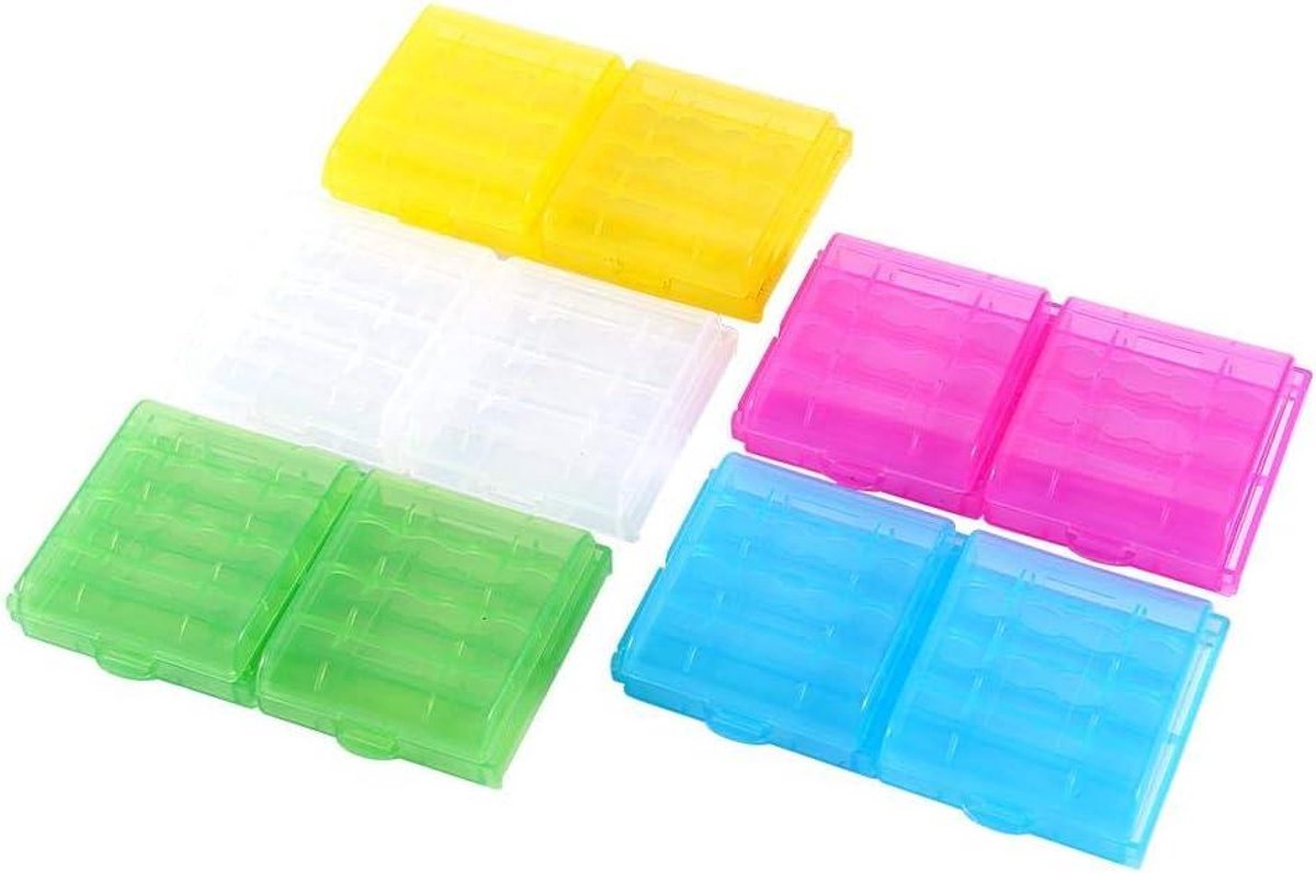 Batterijhouder Transparant - Batterij Opbergdoos - Batterijen Organiseren - Groefontwerp Voorkomt Schuiven - 10 stuks - Multicolor