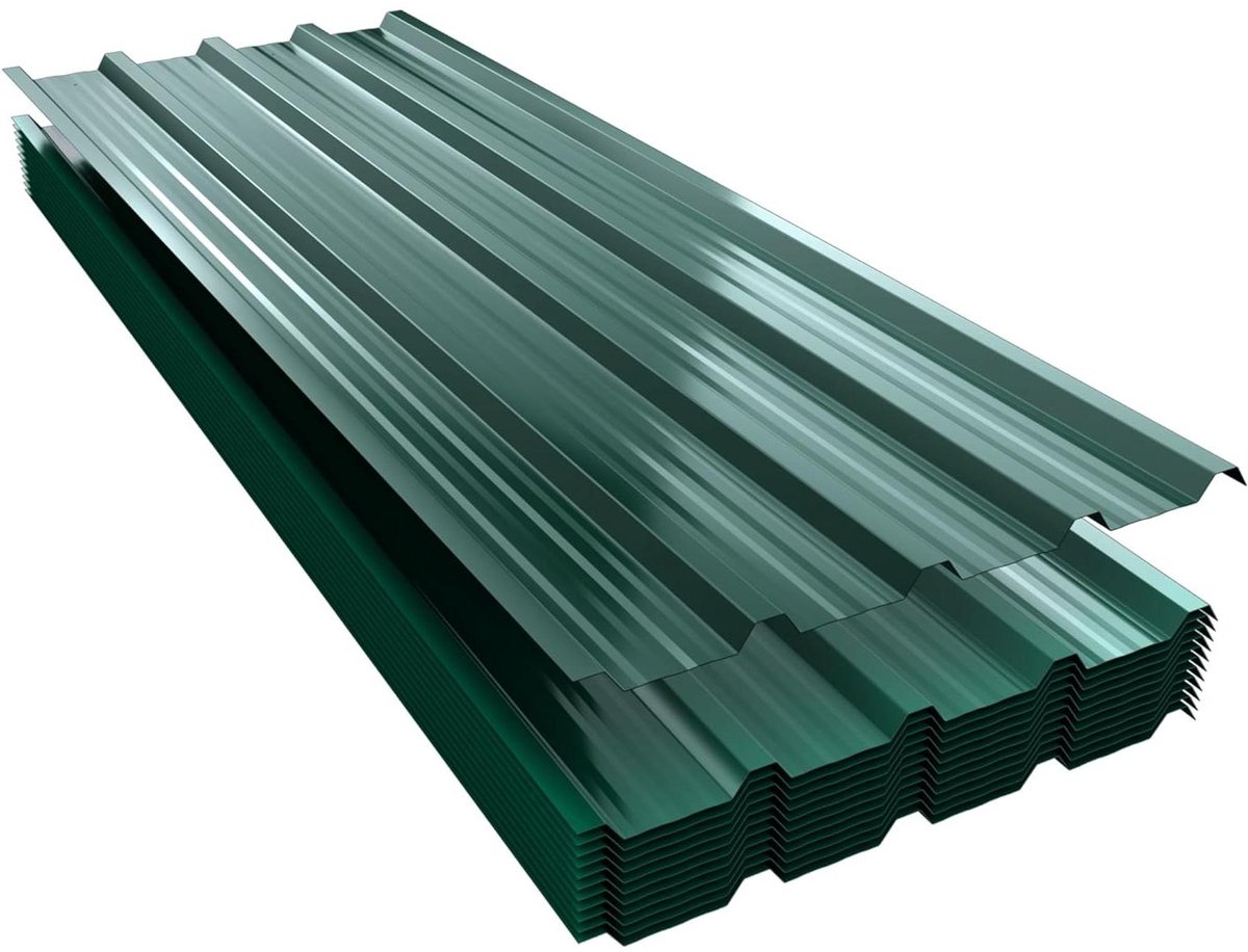 Verzinkte Trapeziumplaten - Dakplaten Metaal - Dakbedekking Bouw - Weerbestendig Corrosievrij - 1295 x 45 cm - Groen