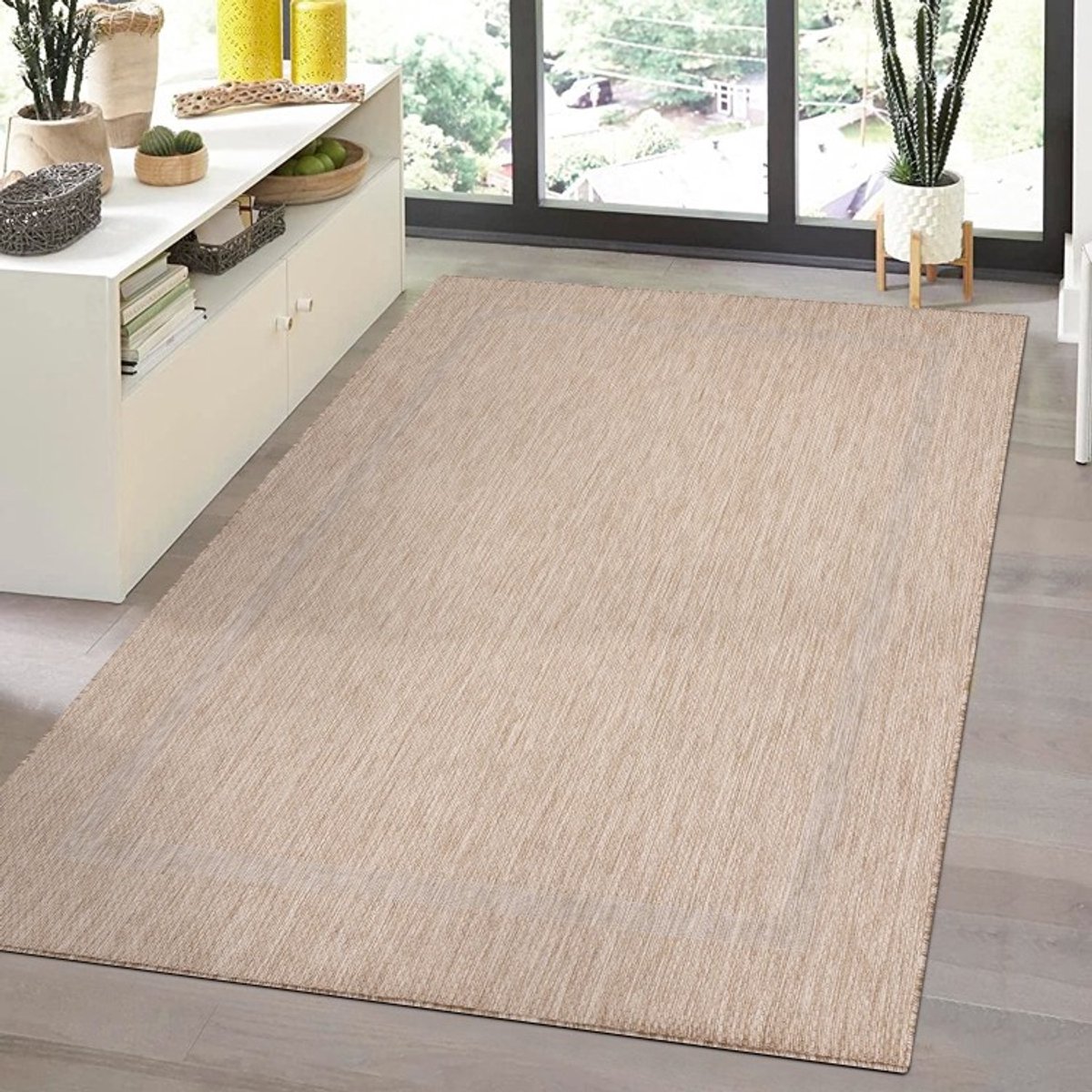 Buitenkleed, beige van kleur, gemaakt van polypropyleen, voor keuken en balkon, UV-bestendig. 160x230 cm