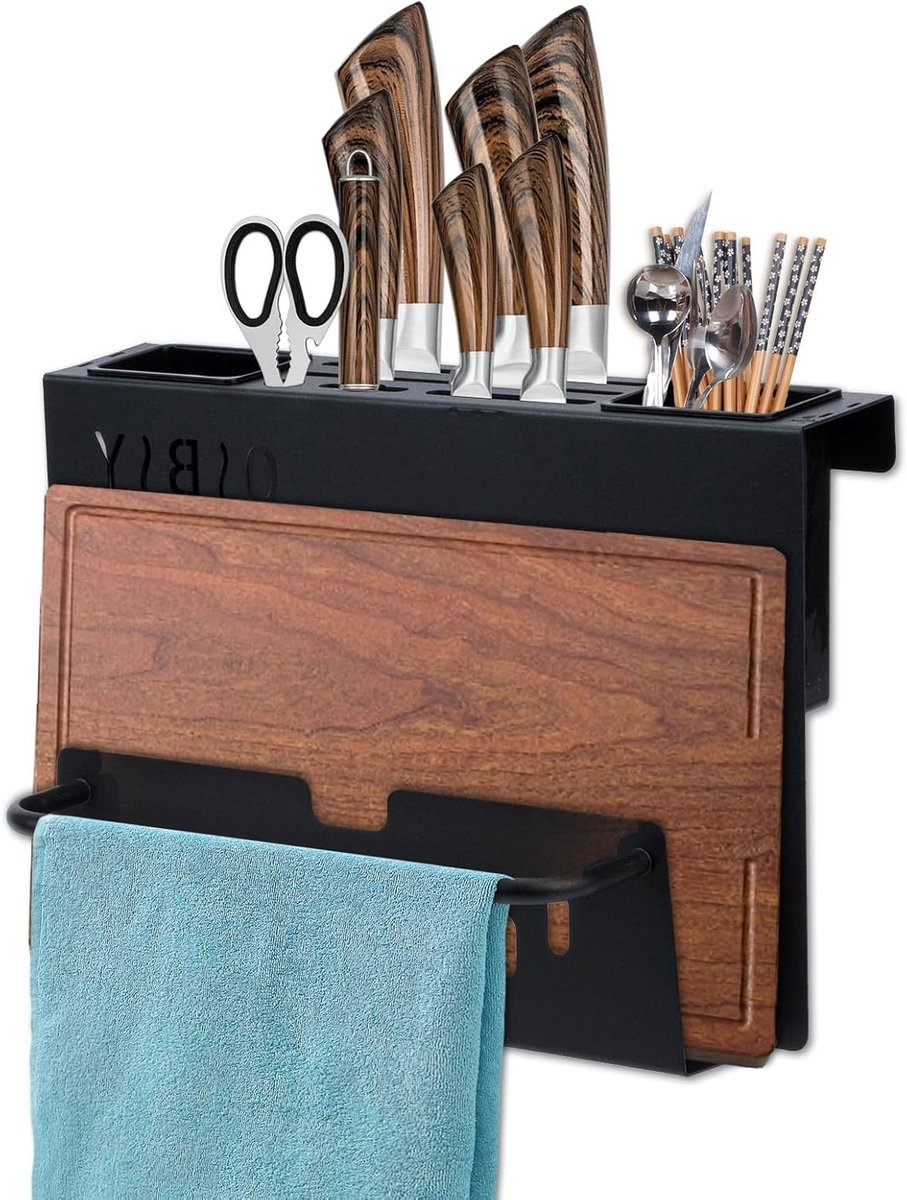 Multifunctioneel Keukenrek van RVS voor Keukengerei en Accessoires - Wandplank, Keukenrail en Handdoekhouder, Ruimtebesparende Oplossing voor Koken en Organiseren
