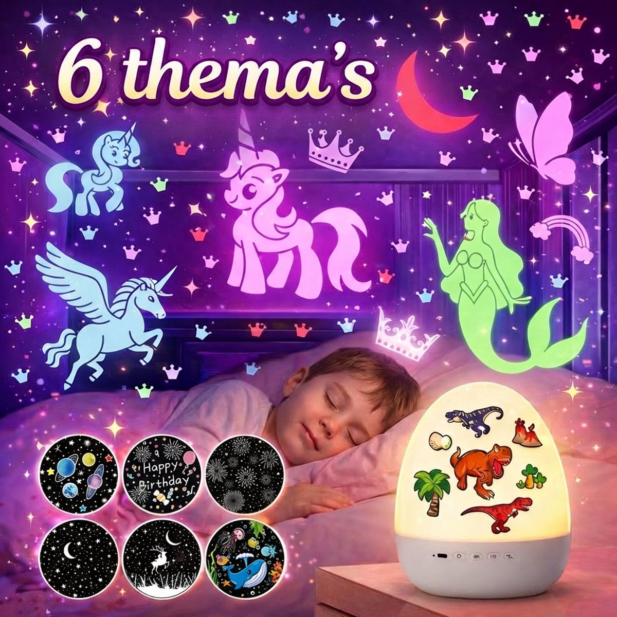 Sercano Dinosaur Projector - Ingebouwde 8 muziek - Sterrenhemel projector & Kinder Nachtlampje - 6 Thema's - Oplaadbaar - 5 uur Gebruiksduur - Schattig Cadeau – foto 5