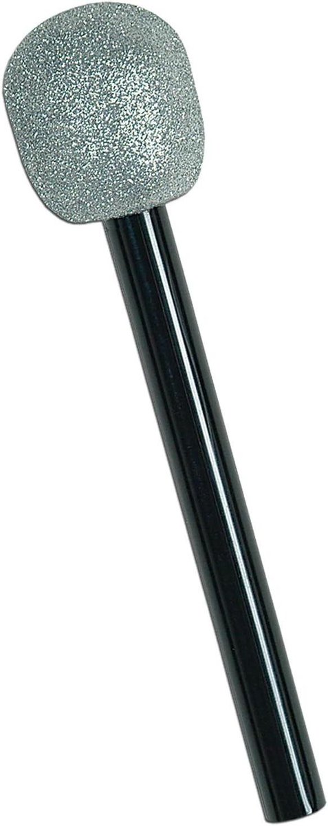 Glitter Microfoon - Feest Microfoon - Kostuum Accessoire - Glinsterend Design - 37 cm - Zwart Zilver