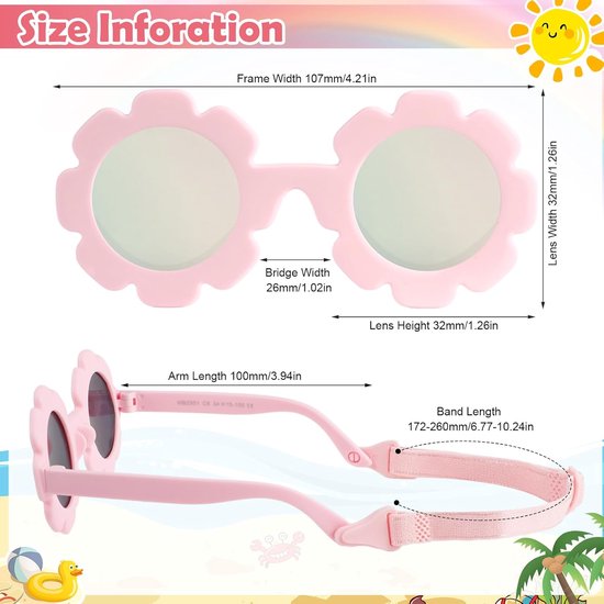 Babys Zonnebril - Peuter Bril - Bescherming Tegen Zon - Flexibel Siliconen Frame - 0-24 Maanden - Roze van Merkloos — afbeelding 5