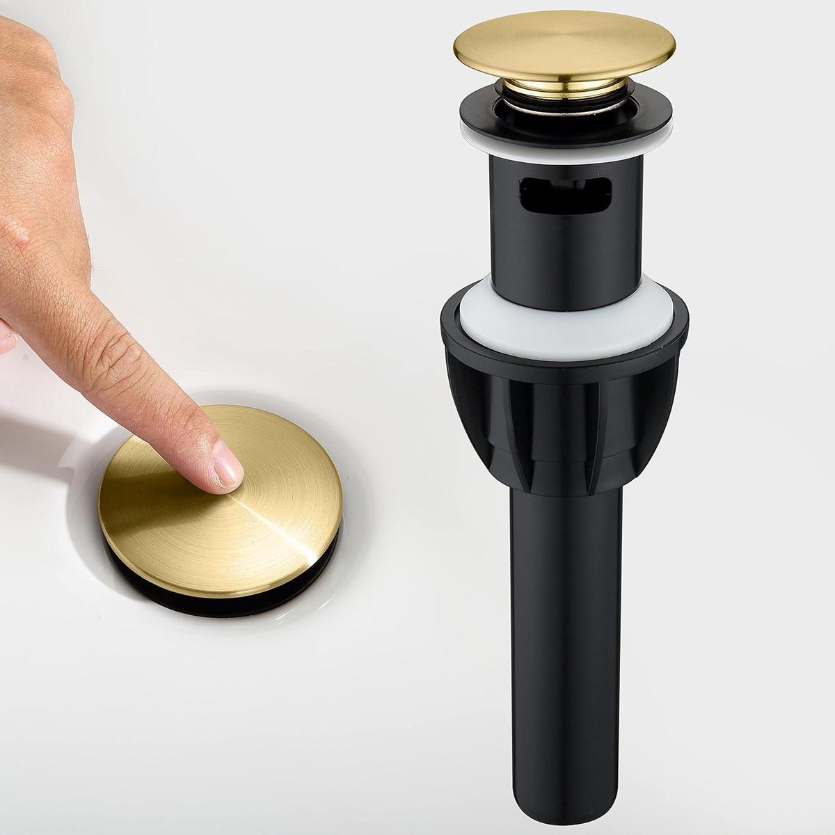Gootsteenafvoer met Overloop - Wastafelstop Afvoer - Badkamer Verbouwen - Anti-verstopping Mandfilter - Standaard 1 3/4 Inch - Geborsteld Goud