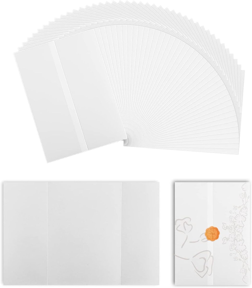 Prefolded Vellum Jackets voor A5 Uitnodigingen - Translucent Parchment Paper voor Bruiloften, Baby Showers en Verjaardagen - 50 Stuks