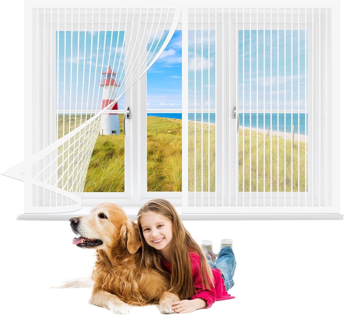 Horren voor raam - Insectenhor raam - Insecten buiten houden - Zelfsluitend magnetisch - 140 x 65 cm - Wit