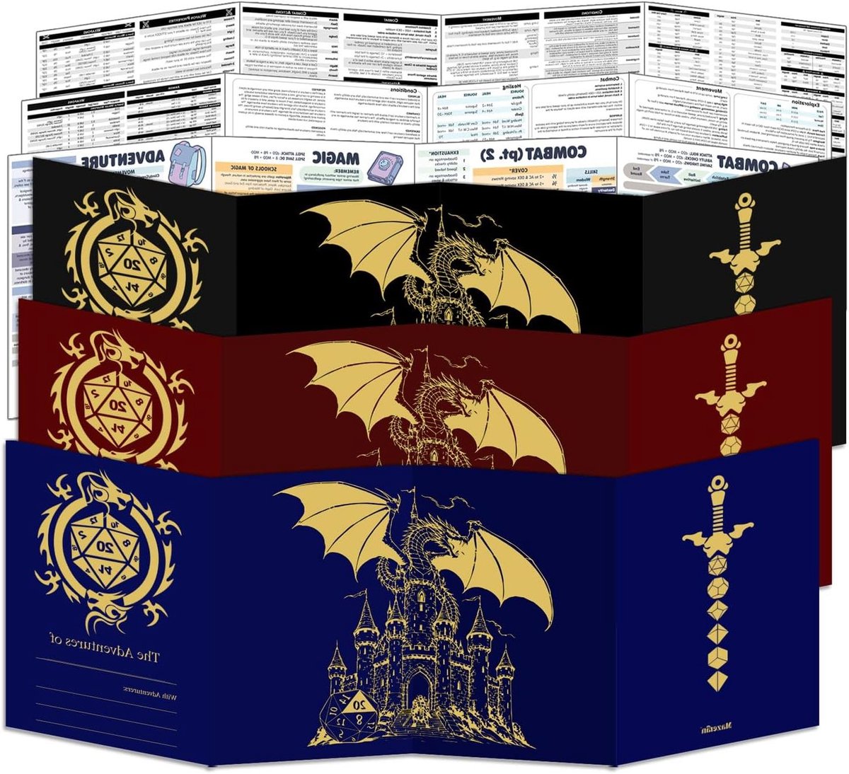 DM Scherm - Dungeon Master Gids - Tafelspel Campagnes - Regels Snel Overzicht - 91 cm Breed - 3 Kleuren