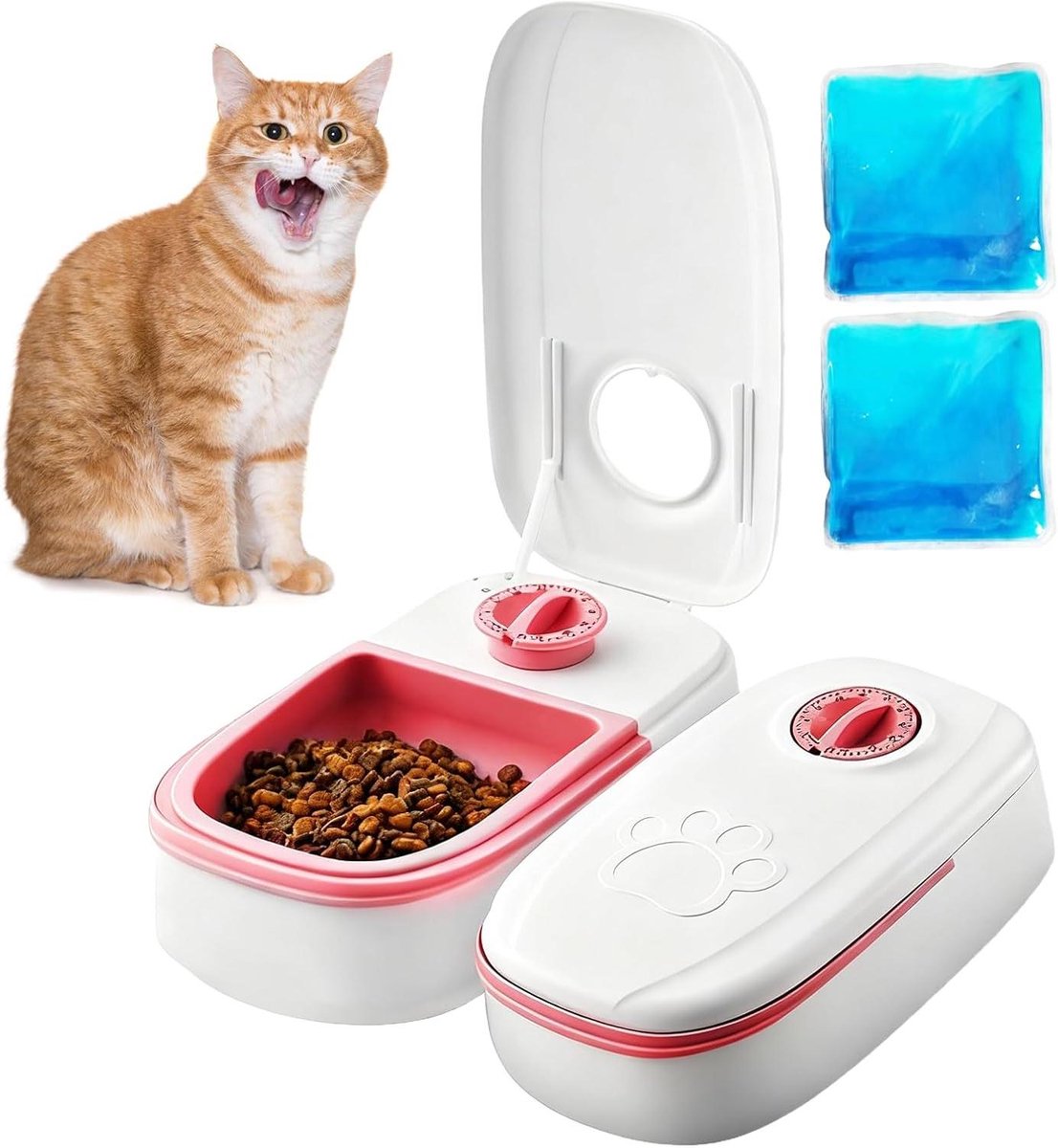 Automatische Voerbak Kat - Voerdispenser Huisdier - Regelmatig Voeren - 48-Uurs Timer - 700 ml - Roze Wit