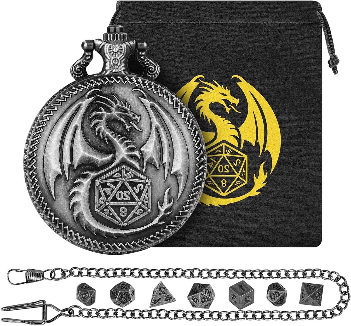 Mini DND Dobbelstenen - RPG Dobbelstenen Set - Rollenspel Spelen - Draken Zakhorloge Koffer - 7 Stuks - Metaal