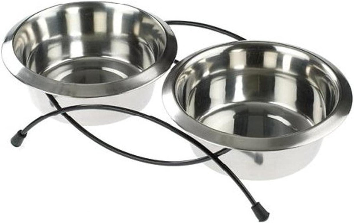 Honden voerbakken houder - Hondenbakken set - Honden voeren - Voorkomt omvallen - 950 ml - Zilver