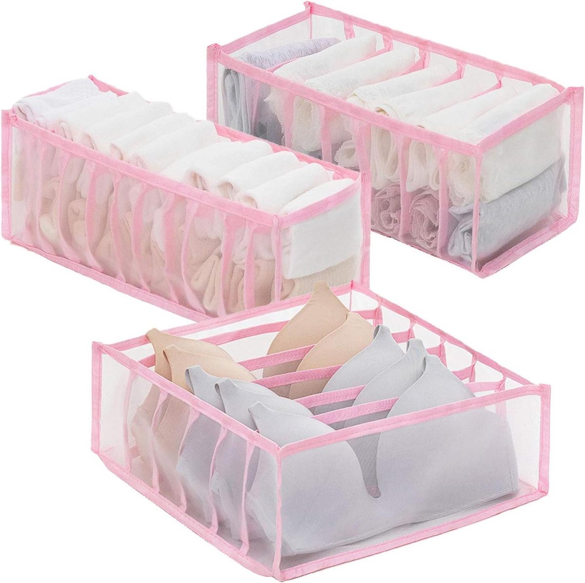 Opbergdoos Ondergoed - Lade Organizers - Kleding Sorteren - Opvouwbaar Nylon - 3 Sets - Roze