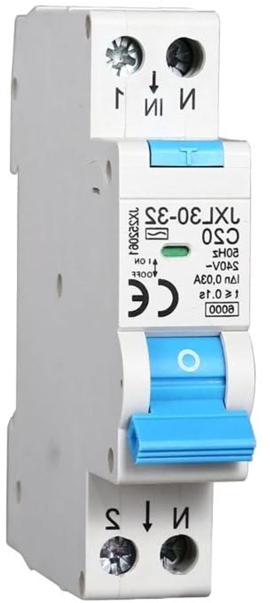 Magnetothermische schakelaar - Aardlekschakelaar - Elektrische installatie - 1P+N 30mA - 1 DIN module - Grijs