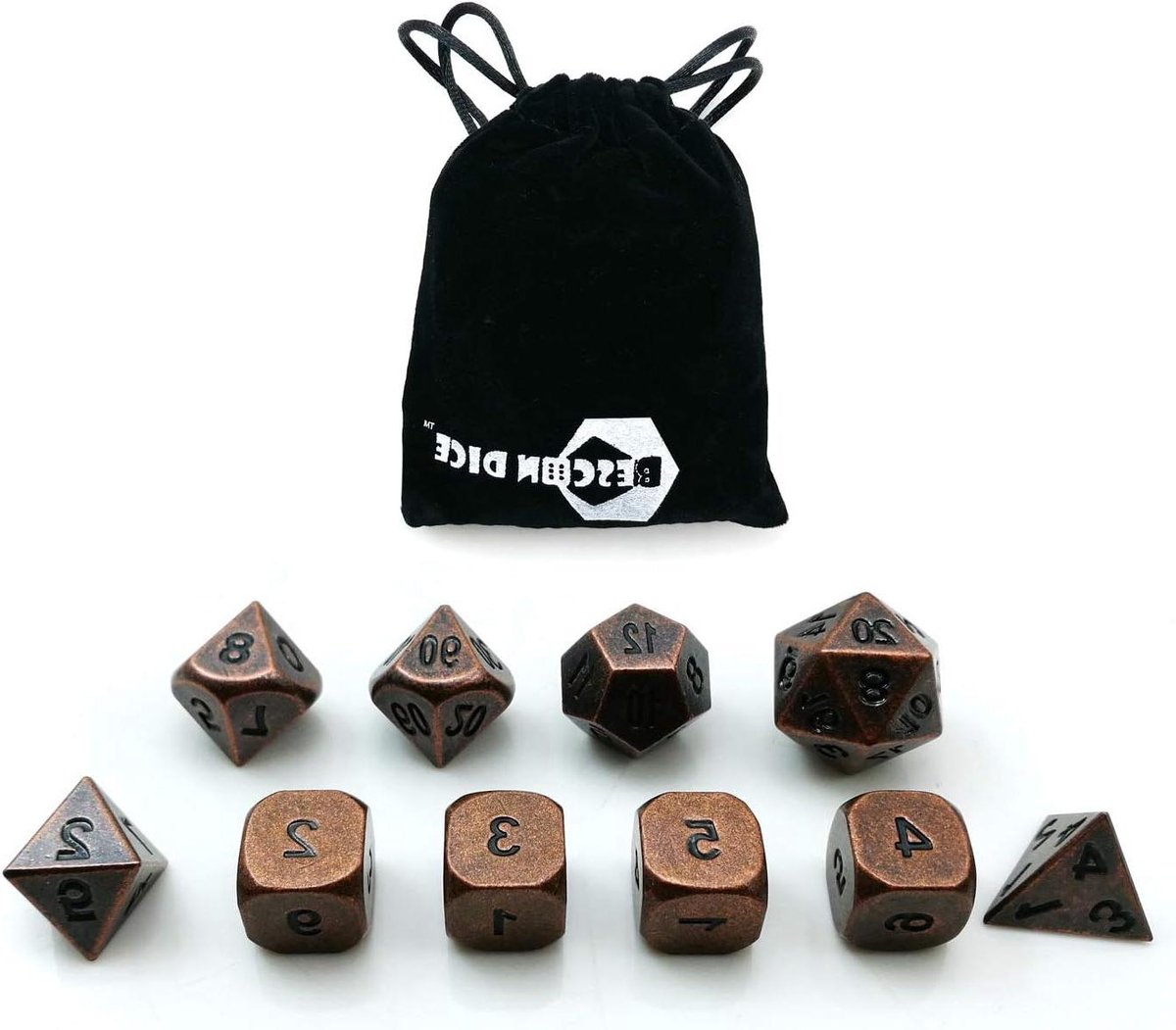 Dobbelstenen Set - Metaal RPG - Rollenspellen Spelen - Massief Metaal - 10 Stuks - Antiek Koper