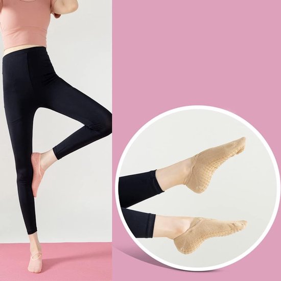 Allecta - Yoga-sokken voor dames - Antislip sportsokken met kruisriem - Geschikt voor yoga, dans en fitness - Zwart - One size van Merkloos — afbeelding 3
