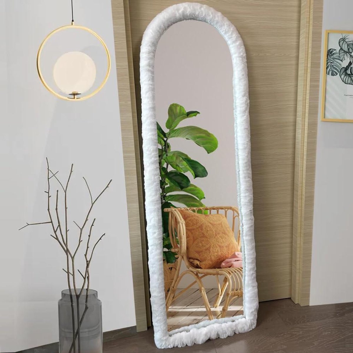 Pluche Spiegelhoes - Zachte Spiegeldecoratie - Ruimte Verfraaien - Elastische Pasvorm - Tot 4.18m - Wit
