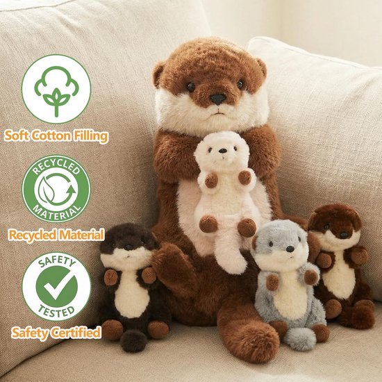 Otter Knuffel - Pluche Dier - Knuffelen en Spelen - Met Baby's - 38 cm - Otter — afbeelding 3