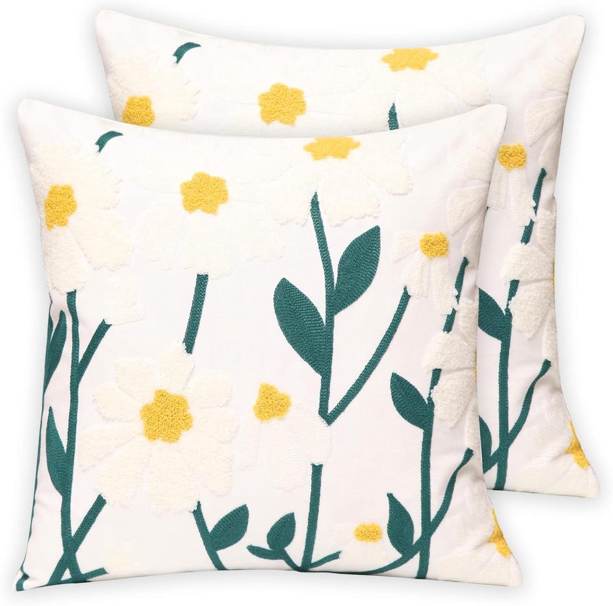 Decoratieve Kussenhoezen - Kussenslopen Boerderij - Woonkamer Bank Decoratie - Geborduurd Bloemen Patroon - 45 x 45 cm - Lente Bloem