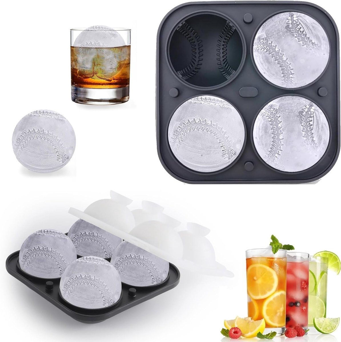 3D Baseball IJsklontjes Mal - Herbruikbare IJsklontjesvorm met Deksel en Trechter, BPA-vrij, Perfect voor Whisky en Cocktails