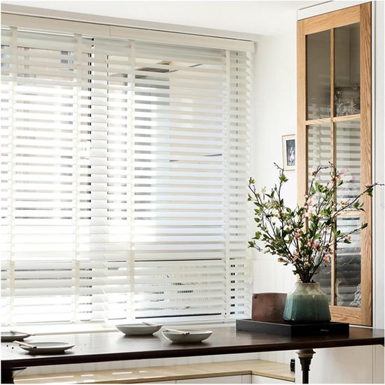 Houten Jaloezieën - Houten Luxaflex - Raamdecoratie - 50 mm Lamellen - 84x180cm - Wit