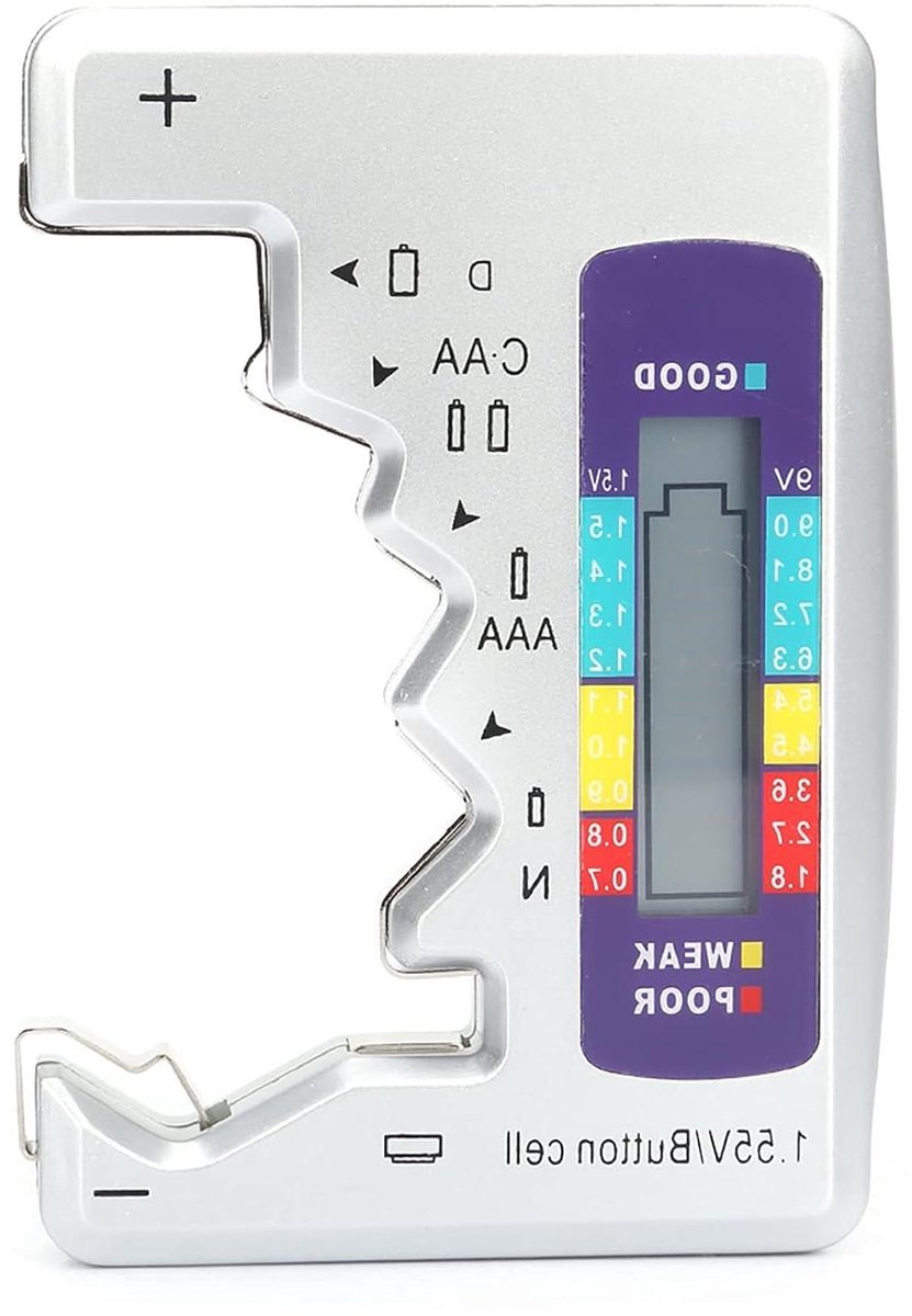 Digitale Batterijtester - Batterij Capaciteitsdetector - Batterijvermogen Meten - Universele Batterij Compatibiliteit - 90 x 60 mm - Zwart