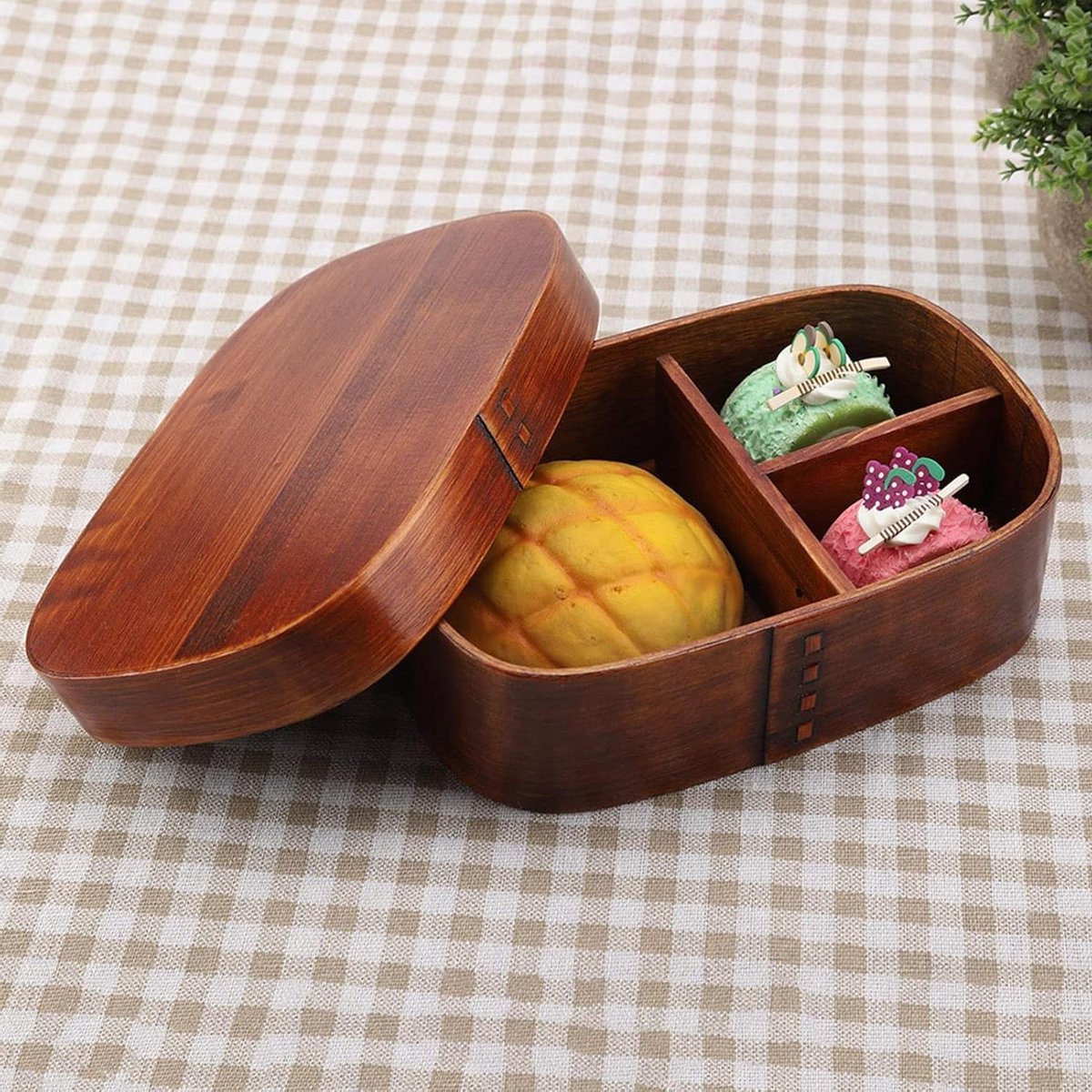 Houten Lunchbox - Bento Box - Lunch Meenemen - Met Verwijderbare Divider - 18 x 12 x 5.5 cm