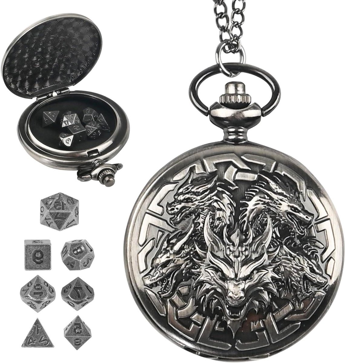 Metalen Dobbelstenen Set - RPG Dobbelstenen Mini - Rollenspel Bordspellen - Drakenpatroon Zakhorlogehoes - 6 mm - Oud Zilver