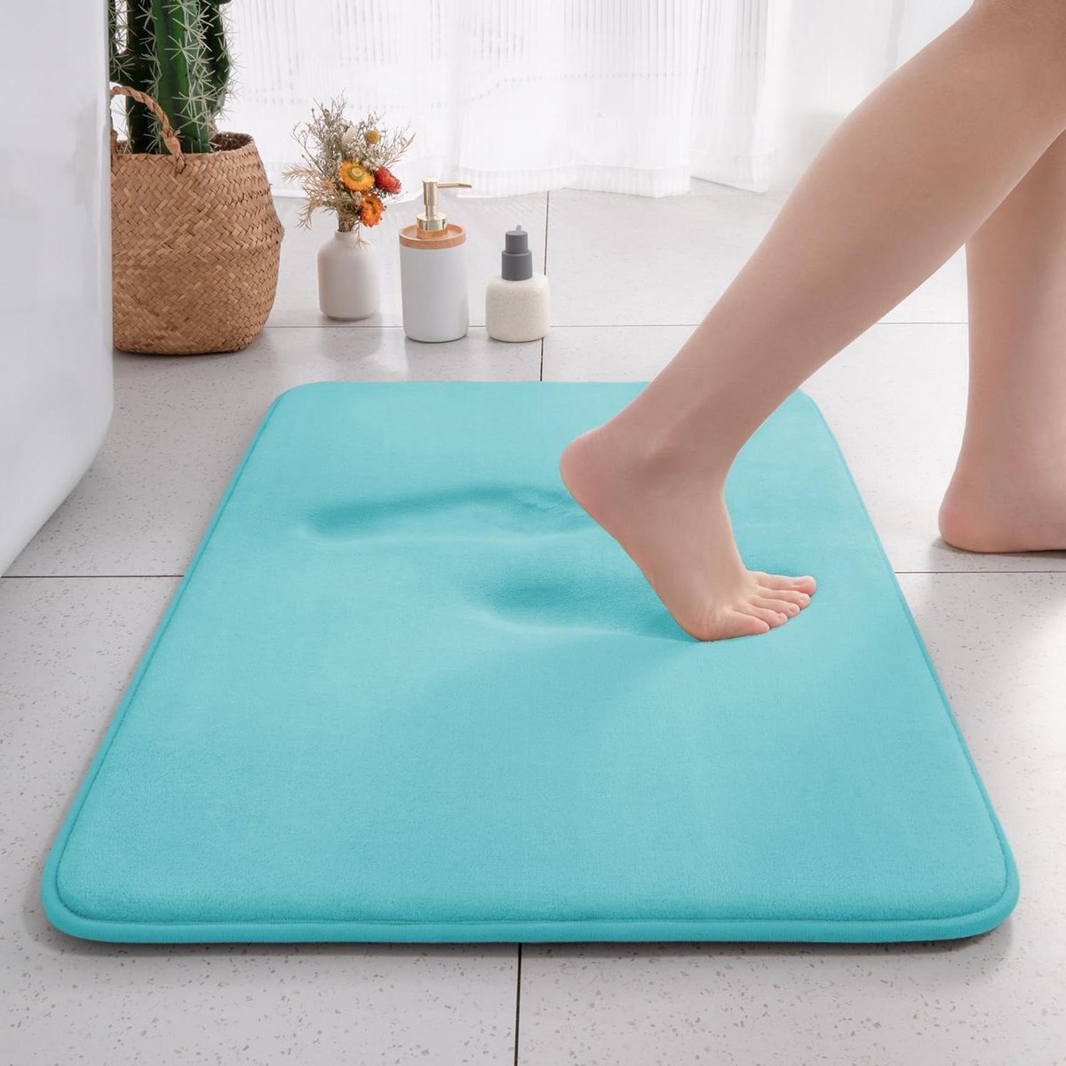Badmat - Vloermat Douche - Voeten Drogen - Dikke Traagschuim Vulling - 60 x 117 cm - Turquoise