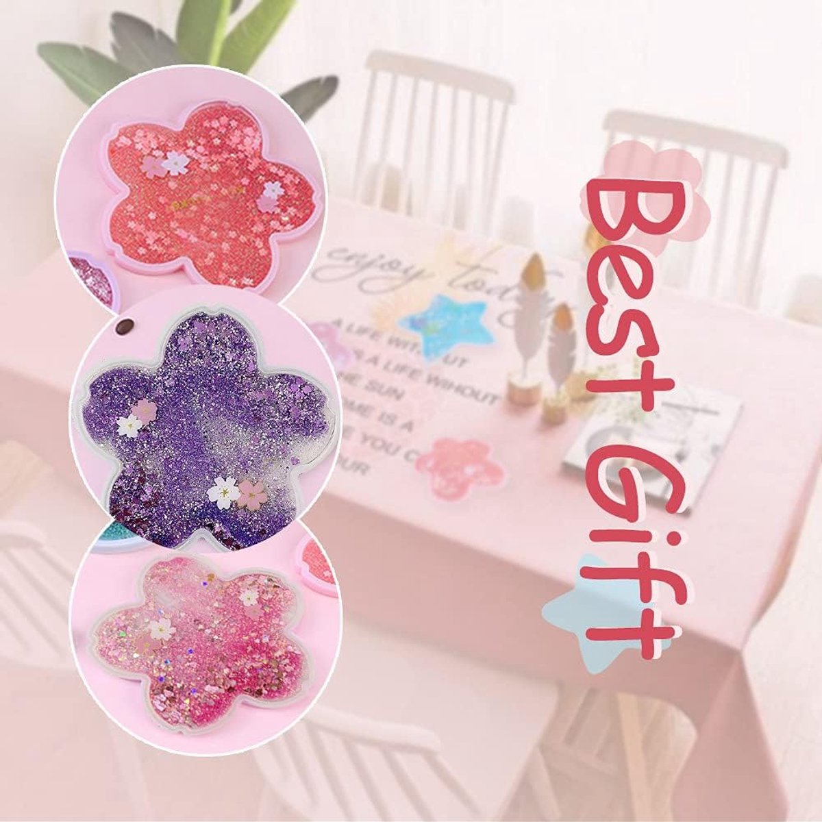 Sakura Onderzetters - Thee Cup Matten - Tafel Beschermen - Drijfzand Effect - 14 cm - Roze