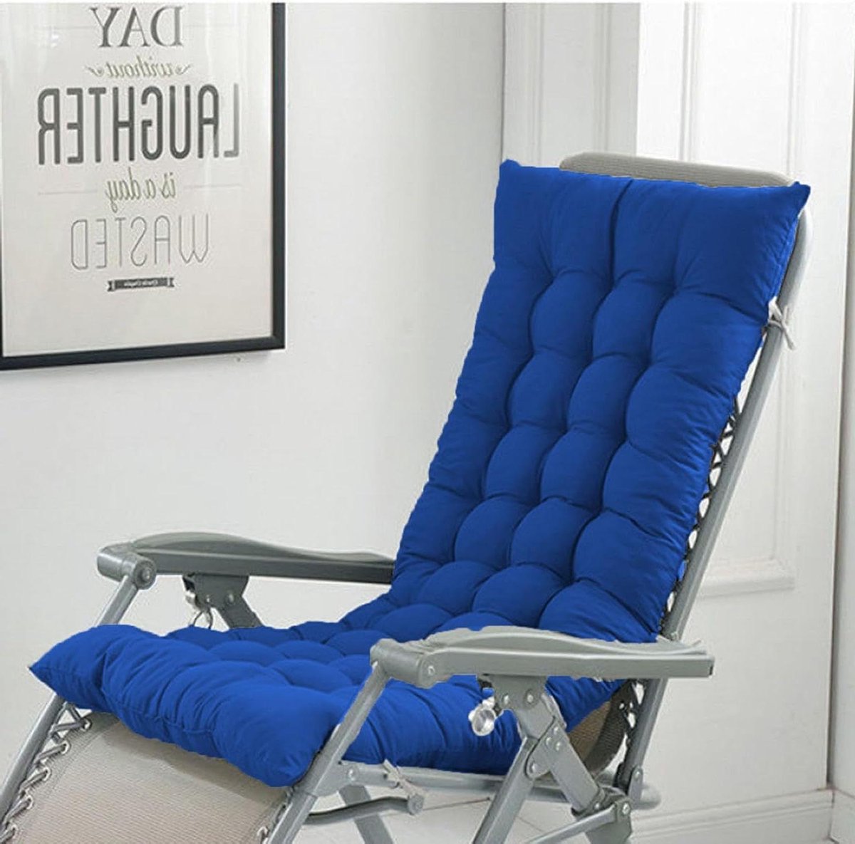 Ligstoel Kussen - Tuinkussen Lounger - Comfortabel Ontspannen - Met Vast Bandontwerp - 180 x 50 cm - Blauw