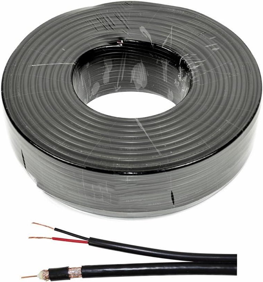 Videokabel Bewakingscamera - CCTV Kabel Rol - Signaal Overdracht - Geïntegreerde Stroomdraden - 100 Meter - Zwart