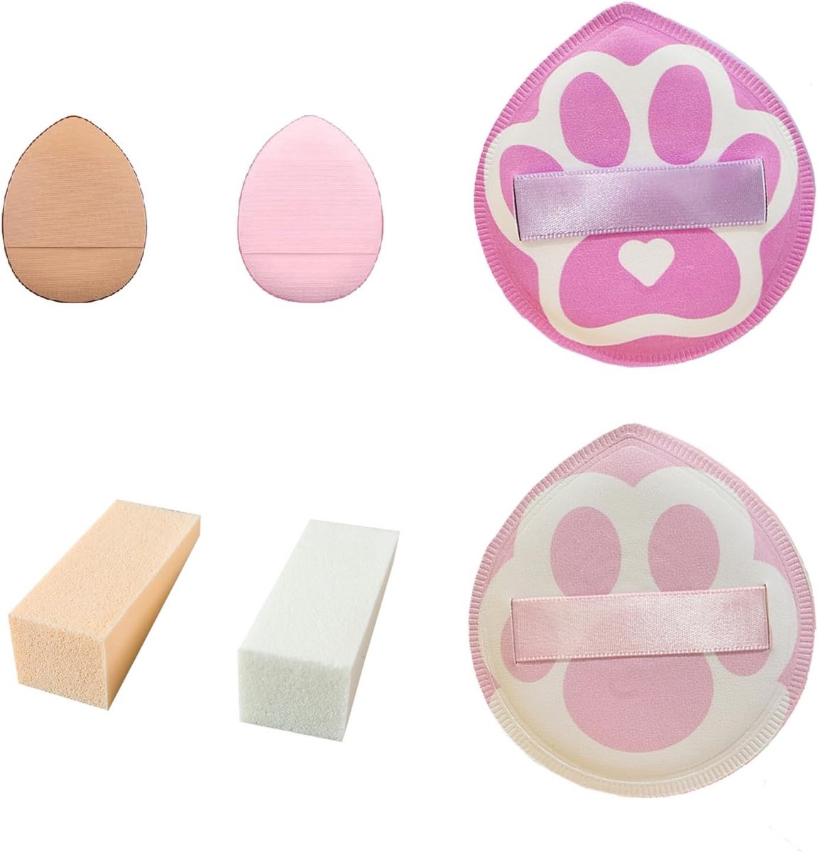 Set van 2 Poederkwasten voor Kattenklauwen, Zachte Make-up Spons, Inclusief T-vormige en Vingerpads voor Losse Poeder en Vloeibare Cosmetica