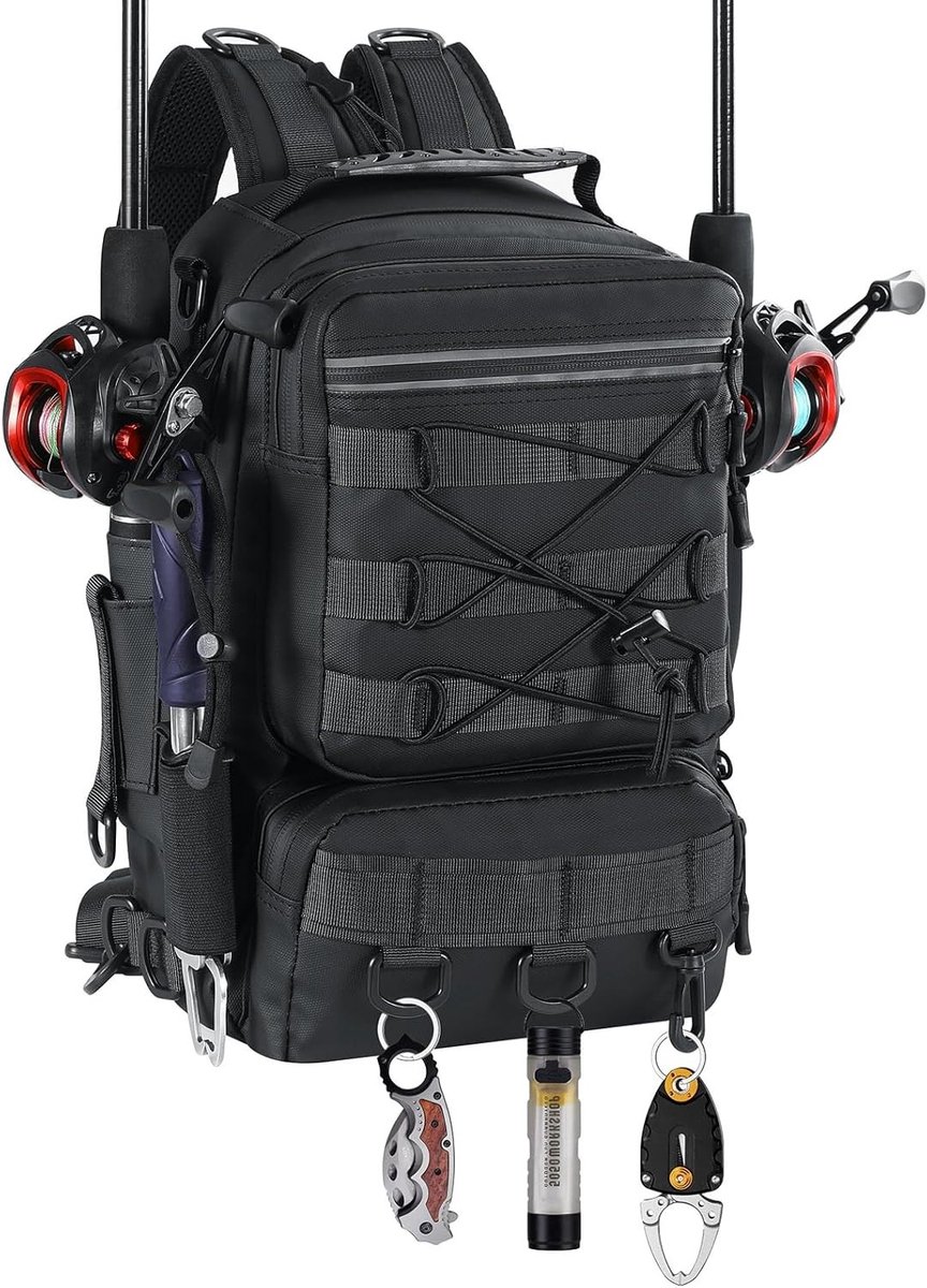 Sling Backpack met Waterdichte Opbergruimte voor Vissen, Kamperen en Jagen, Ideaal Cadeau voor Vaders, Zwart