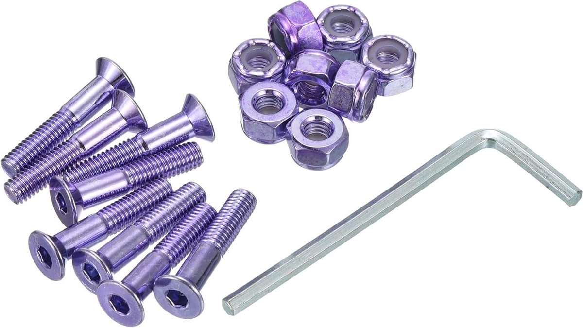 Skateboard Hardware Kit - Bevestigingsschroeven Moeren Set - Longboard Cruiser Monteren - Hex Head Bouten - 1 inch - Paars
