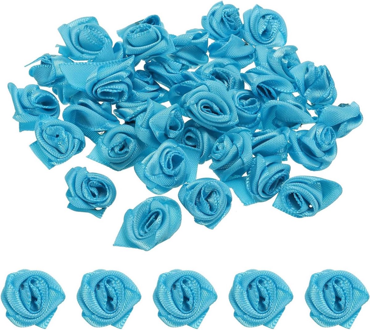 Mini Satijnen Rozen - Stoffen Bloem Applicaties - Kleding Versieren - Delicaat Satijn - 15 cm - Blauw