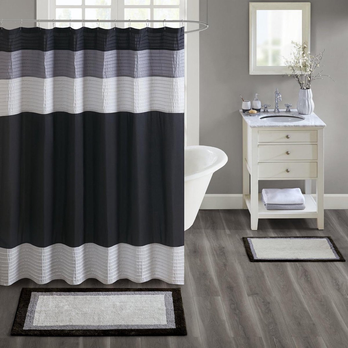 Badkamertapijt - Badmat Vloerkleed - Voeten Drogen - 100% Katoen - 27 x 45 inch - Zwart