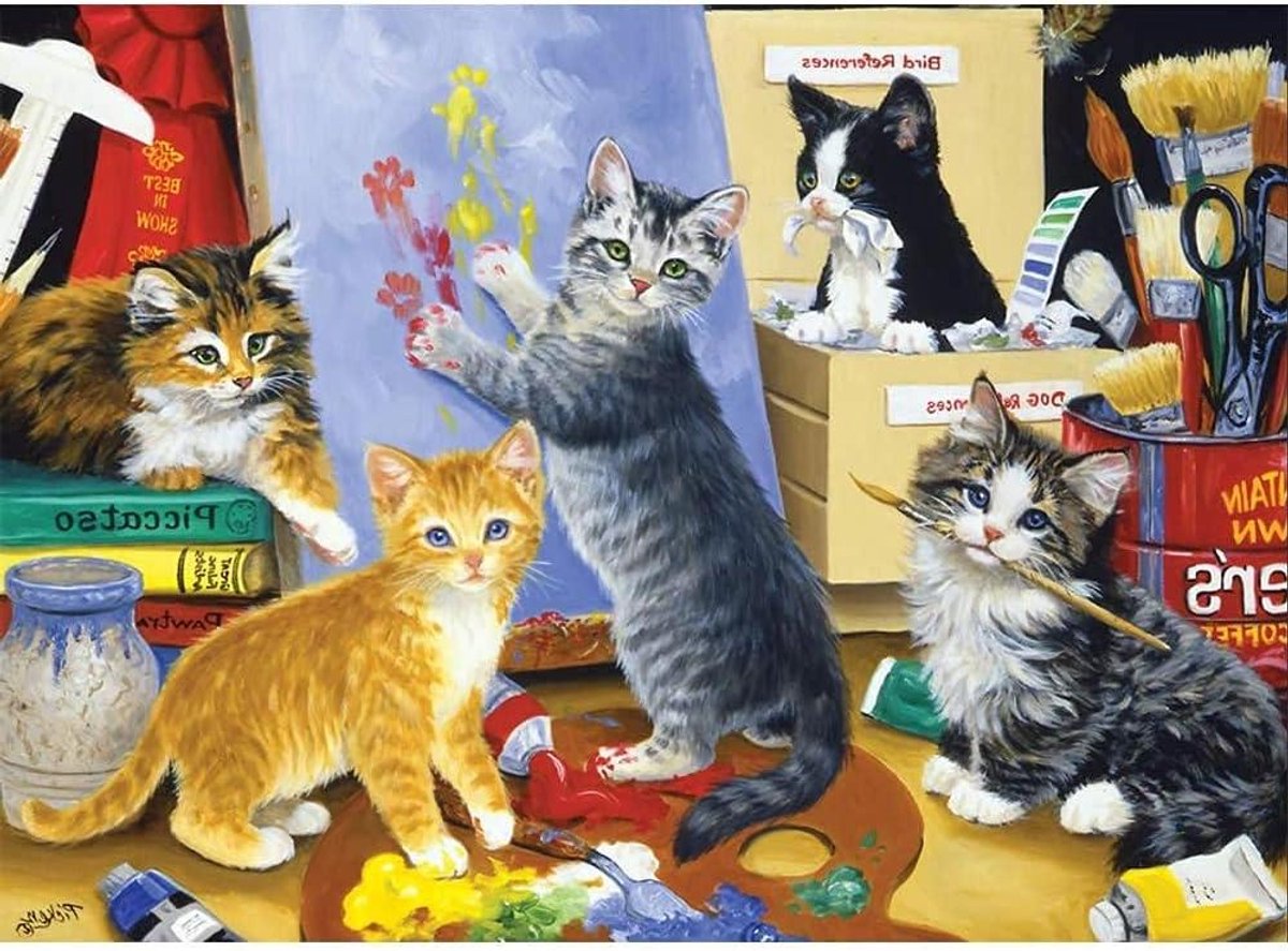 Legpuzzels Katten Schilderij - Puzzels Volwassenen Kinderen - Ontspanning en Geheugen Training - 1000 Stukjes Unieke Vormen
