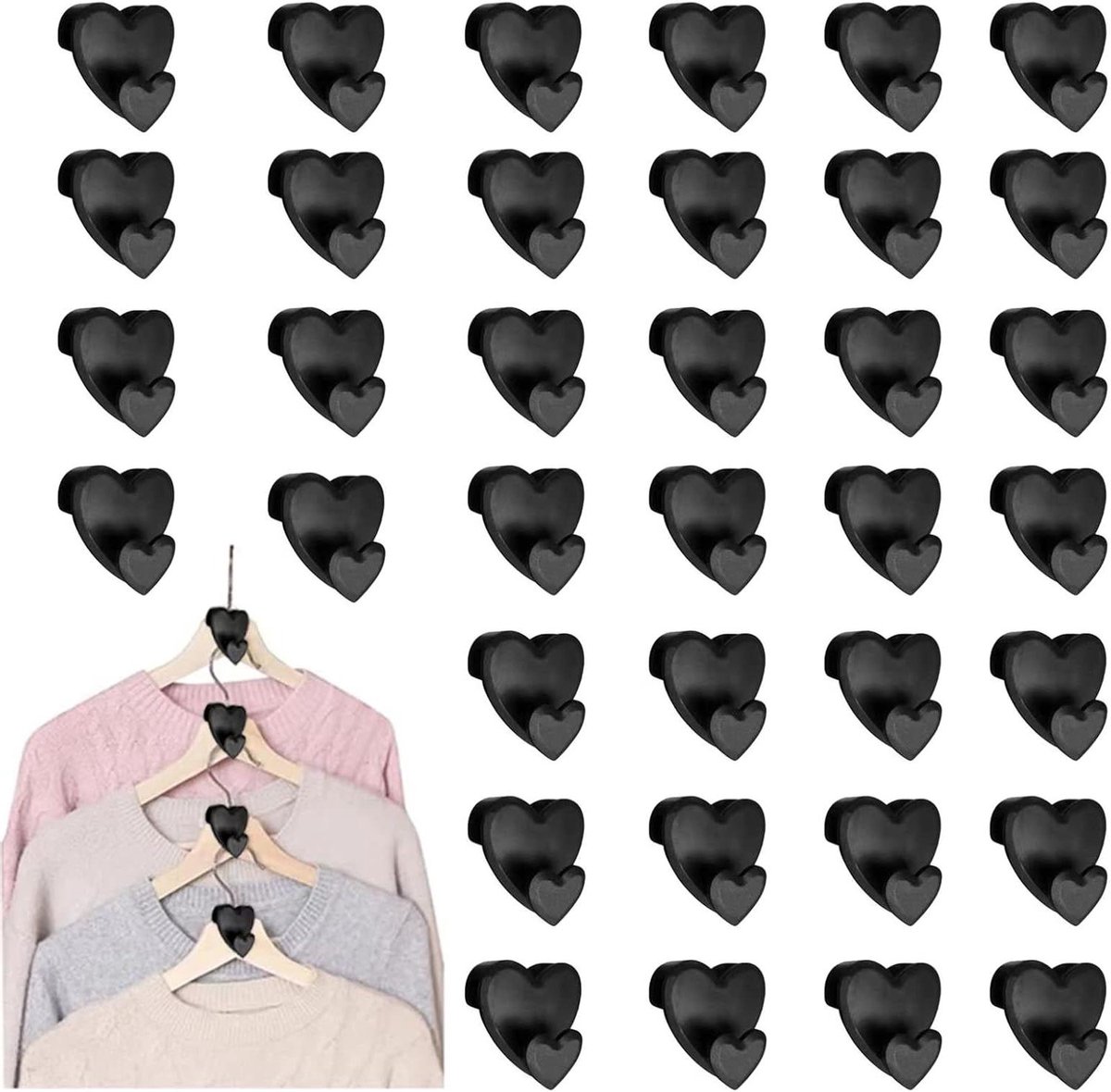 Hanger Haken - Kast Organizer - Ruimte Besparen - Hartvormig Ontwerp - 36 stuks - Zwart