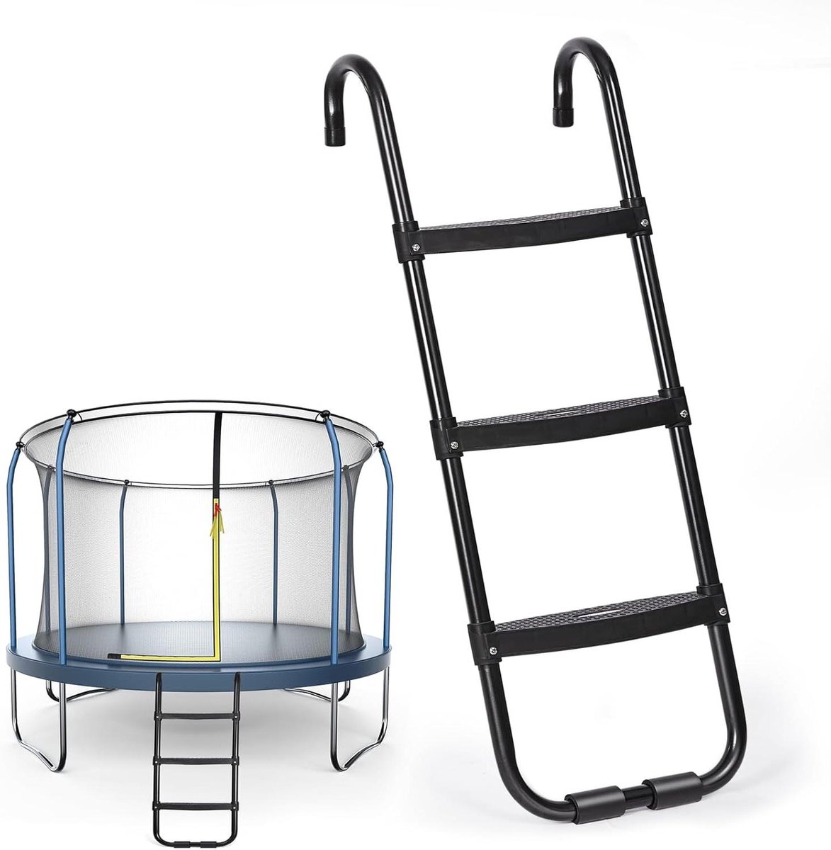 Trampoline Ladder - Trampoline Trap - Veilig Trampoline Gebruik - Brede Antislip Treden - 3 Treden - Zwart