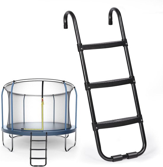 Trampoline Ladder - Trampoline Trap - Veilig Trampoline Gebruik - Brede Antislip Treden - 3 Treden - Zwart