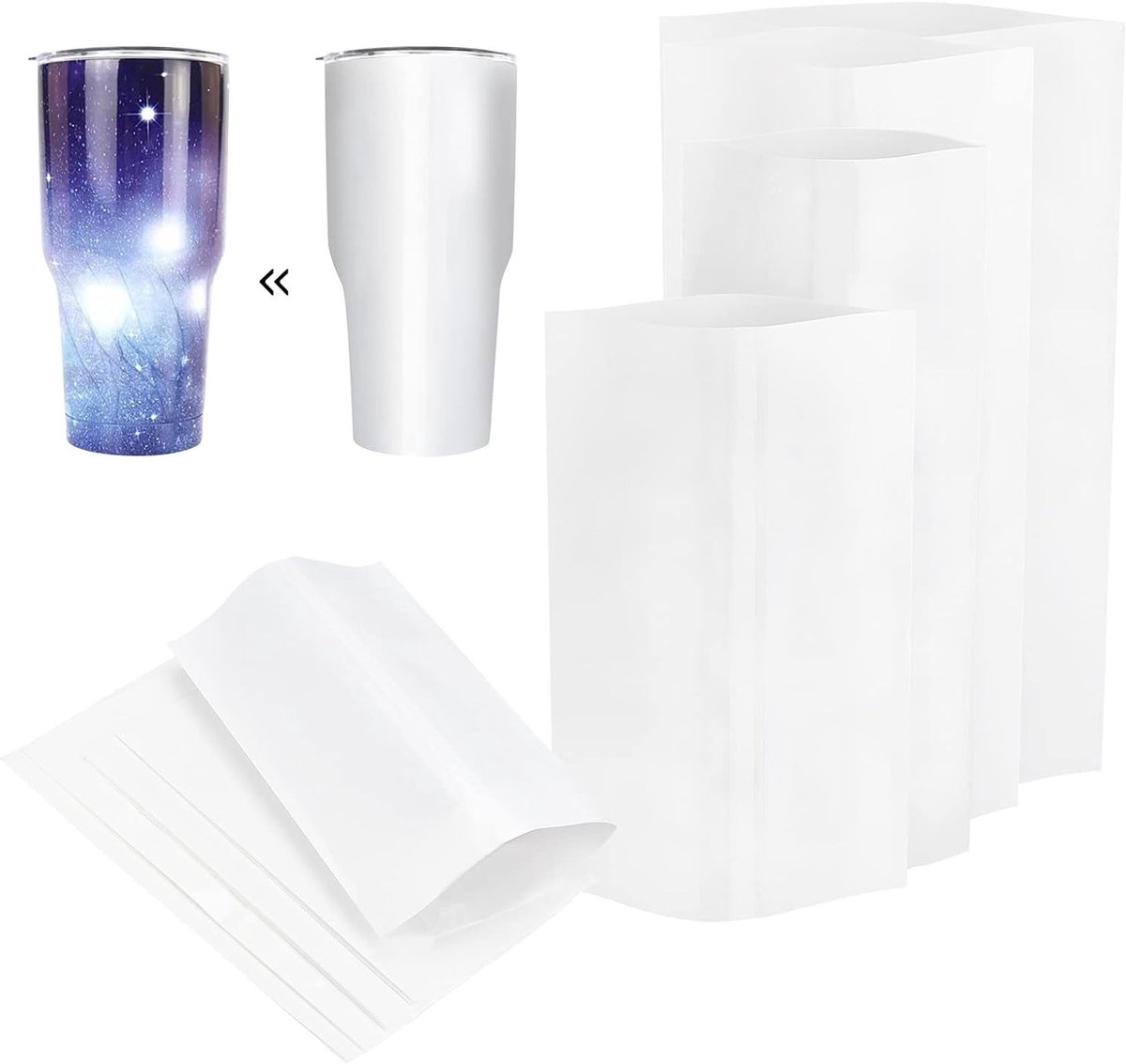 Sublimatie Krimp Sleeves Set van 40 Stuks in 4 Maten voor Opbergzakken voor Bekers, Flessen en Accessoires
