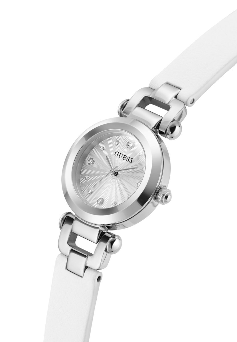 Guess Ginger Quartz Analoog Horloge Wit Kast: 100% Roestvrij Staal | Armband: 100% Leer 30 mm GW1020L1, GW1020L2, GW1021L2